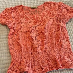 Nine West Pink Lace Floral Blouse